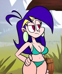 accurate_art_style bikini blue_hair breasts cartoon_network edit female_only hyper_eyes mighty_magiswords screenshot_edit vambre_warrior