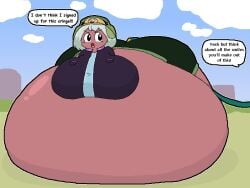 1girls ass belly blue_hair breasts dark-skinned_female dark_skin dolly_dimpley english_text fat female female_focus female_only headphones hips hose hose_in_butt hose_inflation immobile immobilization large_ass large_breasts nyx_crabbing obese obese_female overweight overweight_female shorts smiling_friends stomach text thick_thighs thighs water_hose weight_gain wide_hips