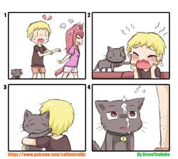 4koma a_cat_is_fine_too angry blonde_hair blush closed_eyes collar comedy cum cum_on_face feline feral funny greenteaneko house_cat human humor male mammal mongirl_4koma pink_hair tears yaoi zoophilia