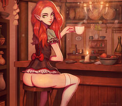 1boy androgynous ass causticcrayon elf femboy girly looking_at_viewer looking_back male male_only solo thighhighs trap