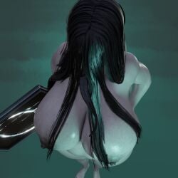 1girls 3d 3d_(artwork) alternate_version_available areolae barefoot big_breasts black_hair breasts completely_nude completely_nude_female female female_only full_body holding holding_tv long_hair mavixtious mopflop naked naked_female nipples nude nude_female pussy solo solo_female standing the_ring top_view tv yamamura_sadako