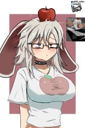 1girls absurd_res apple artist_logo artist_name artist_signature big_breasts big_ears bloxmane breasts bunny_ear bunny_ears bunny_girl collar collarbone confused confusion female female_only fur glasses glasses_on_head light-skinned_female light_skin looking_up nerdy_female nipple_bulge nipple_outline nipples nipples_visible_through_clothing oc only_female original_character red_eyes reference_image roblox roblox_avatar robloxian sfw_version telegram twitter_username ughhh_melon white_fur white_hair white_shirt