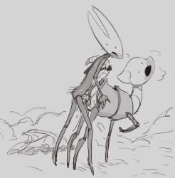 blush blush_lines bug creature feral feral_penetrated grabbing_tail hardbone_hopper hollow_knight hollow_knight:_silksong hornet_(hollow_knight) monster silksong sweat waddehe