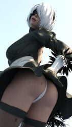 1girls 3d 3d_(artwork) android android_girl ass big_ass big_butt blindfold blindfolded_female clothed clothed_female female female_focus giantess large_ass large_butt legeante nier nier:_automata nier_(series) robot robot_girl robot_humanoid white_hair white_hair_female yorha_2b