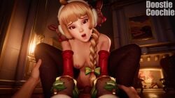 10_seconds 1boy 1girls 3d 3d_(artwork) 3d_animation asian blonde_hair braided_ponytail christmas cowgirl_position cozy_juno doostiecoochie female juno_(overwatch) light-skinned_female light-skinned_male light_skin looking_at_viewer medium_breasts overwatch overwatch_2 pov sex shorter_than_10_seconds sleeves sound straight tagme vaginal_penetration video white_hair