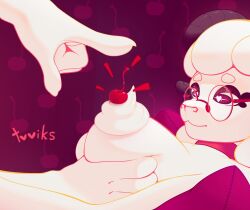 1girls 2025 anthro anthro_female artist_name bovid bovid_horn bovid_humanoid bovine bovine_humanoid breasts caprine cherry choker digital_drawing_(artwork) digital_media_(artwork) female female_focus flicking food food_on_body furry furry_female furry_only glasses grabbing grabbing_breasts heart heart-shaped_pupils horn horns mammal mammal_humanoid naked naked_female nipples_covered nude nude_female oc offscreen_character original_character purple_eyes purple_eyes_female sheep sheep_girl sheep_horns twiks twizzy_(twiks) whipped_cream white_body white_hair