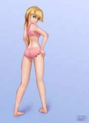 applejack_(mlp) back_view bra female friendship_is_magic hair_on_head humanized jay156 my_little_pony panties pink_panties solo