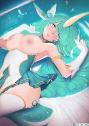 animal_ears big_breasts breasts edit green_eyes green_hair horn league_of_legends nude pussy shaved_pussy soraka star_guardian star_guardian_series star_guardian_soraka za2