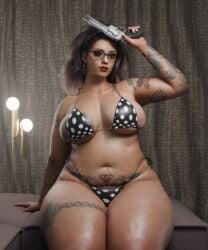 1girls 3d 3d_artwork 3d_model 3d_render alternate_body_type arm_support arm_tattoo arm_up bbw big_breasts bikini bikini_bottom bikini_top black_bikini black_bikini_bottom black_bikini_top black_bra black_clothing black_eyeshadow black_hair black_panties black_pubic_hair black_underwear bra breast_tattoo breasts brown_eyes busty chubby chubby_female clothing curvaceous curvaceous_body curvaceous_female curvaceous_figure curvy curvy_body curvy_female curvy_figure detailed_background devil_may_cry devil_may_cry_5 ear_ring earring earrings eyewear female female_focus female_only female_pubic_hair glasses gold_earrings guns hairband holding_gun holding_weapon hoop_ear_ring hoop_earrings huge_thighs indoors large_breasts light-skinned_female light_skin lips lipstick looking_at_viewer navel nicoletta_goldstein panties polka_dot polka_dot_bikini polka_dot_bra polka_dot_panties polka_dot_underwear pubic_hair pubic_hair_peek red_lips red_lipstick revolver sitting sitting_down skimpy skimpy_bikini skimpy_clothes skindentation stomach_tattoo stretch_marks tagme tattoo tattoo_on_arm tattoo_on_breast tattoo_on_stomach tattoo_on_thigh tattooed_thigh tattoos thick thick_female thick_thighs thigh_tattoo underboob underwear vexonair voluptuous voluptuous_body voluptuous_female voluptuous_figure