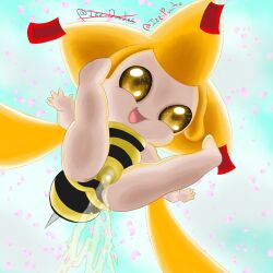 adorable bee bee_suit cute female honey_bee honeybee_suit izzipurrito jirachi legendary_pokemon mythical_pokemon peeing pokemon pokemon_(species) shiny_pokemon solo solo_female urine