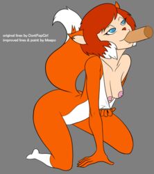 2017 animal_humanoid areola blue_eyes breasts canine disembodied_penis dodger_(speedrunners) dontfapgirl fellatio female fox fox_humanoid fox_tail humanoid male mammal nipples oral penis sex speedrunners straight