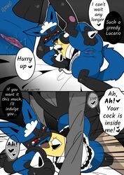 <3_eyes anthro anthro_penetrated antif10 anus ass blue_fur blush canine clothing colored comic english_text female female_focus fur heart human human_on_anthro human_penetrating_anthro interspecies lucario lying maid_uniform male male_human/female_anthro male_human/female_pokemon mammal nintendo nongqiling on_side penetration penile_penetration penis pink_background pokemon pokemon_(species) pokephilia presenting presenting_pussy pussy raised_leg red_eyes sex simple_background skirt solo_focus spikes spread_legs spreading text translated uncensored uniform vaginal_penetration video_games