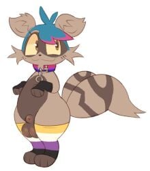 accessory animal_genitalia anthro balls bisexual_pride_colors blue_hair canid canine canis clockstops3am clothing collar domestic_dog femboy fully_sheathed furry genitals hair labbit1337 leg_warmers legwear lgbt_pride male mammal multicolored_accessory multicolored_clothing multicolored_collar multicolored_leg_warmers multicolored_legwear multicolored_thigh_highs nonbinary_pride_colors pride_color_accessory pride_color_clothing pride_color_collar pride_color_leg_warmers pride_color_legwear pride_color_thigh_highs pride_colors procyonid raccoon sheath smile solo standing thigh_highs trailmix_(not_a_furfag) y_sheath_opening