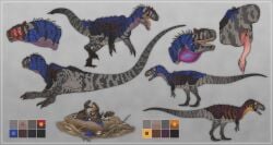 absurd_res allosaurid allosaurus animal_genitalia cloaca dinosaur feathers feral genitals hi_res male model_sheet penis reptile scalie stygimoloch_(artist) theropod