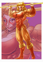 abs biceps blonde_hair boots breasts cheetara extreme_muscles female female_only fingernails leotard muscles muscular_female orange_eyes pegius solo thundercats veins