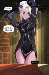 1girls 2d 2d_(artwork) 4_fingers arms_behind_head arms_up assertive_female athletic athletic_female bed blush blushing_at_viewer blushing_female callum callum_(the_dragon_prince) clothed clothed_female colored coloured comic comic_page detailed_background dialogue dialogue_bubble elf elf_ears elf_female elf_girl eye_markings female female_focus female_only heart heart_symbol horn horns hourglass_figure imminent_sex implied_bottomless looking_at_viewer male_out_of_frame male_pov minko netflix offscreen_character olena_minko page_2 pink_eyes ponytail presenting presenting_body purple_skin rayla_(the_dragon_prince) sidelocks small_breasts stretching stretching_arms the_dragon_prince thighs uniform waking_up white_hair