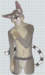 2024 5_fingers angry anthro bassariscus biped body_hair brown_eyes bulge checkered checkered_background claws clint_(echo) clothed clothing detailed_bulge digital_drawing_(artwork) digital_media_(artwork) echo_(game) echo_(series) echo_project fingers fur grey_body grey_claws grey_clothing grey_fur grey_jockstrap grey_underwear hand_on_shoulder happy_trail hi_res inner_ear_fluff jockstrap jockstrap_only long_tail looking_up male male_anthro mammal markings multicolored_body navel nipples notched_ear open_mouth partially_clothed partially_clothed_male pattern_background pink_inner_ear pink_nipples portrait procyonid red_nose ring-tailed_cat simple_background skinny slim solo standing striped_markings striped_tail stripes tail tail_markings tan_body tan_fur three-quarter_portrait topless tuft underwear underwear_only unsafescapewolf whiskers white_background white_inner_ear_fluff white_sclera