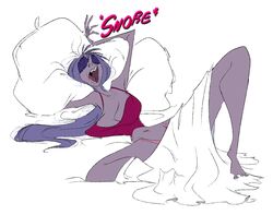 1girls big_breasts breasts cleavage disney disney_villains english english_text female female_focus female_only gilf hair long_hair madam_mim mature_female open_mouth pillow purple_hair slb sleeping snoring solo solo_female solo_focus text the_sword_in_the_stone tongue white_background