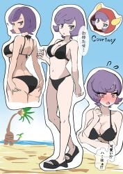 1girls alolan_exeggutor beach bikini blush bra breasts cleavage clothed clothing courtney_(pokemon) courtney_(pokemon_oras) creatures_(company) female female_focus female_only game_freak japanese_text mukuhookusuki nintendo nude outdoors pokemon pokemon_oras pokemon_rse solo_focus team_magma video_games