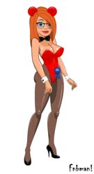 1girls ann_possible areola_slip artist_name bare_shoulders big_breasts bow bracelet busty cleavage curvy disney erect_nipple erect_nipples eyeliner fake_animal_ears female female_only fnbman front_view glasses hair_over_one_eye high_heels hourglass_figure human kim_possible large_breasts leotard looking_at_viewer makeup mature milf mother nipple_bulge orange_hair pantyhose shiny shiny_skin simple_background solo standing straight_hair text voluptuous white_background wide_hips