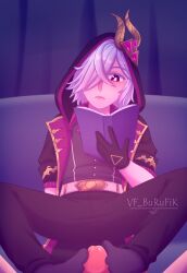 black_socks book brown_eyes cape cloak cloth clothed clothed_male_nude_male clothed_sex clothing costume_prince_(soul_knight) eidolonwaker_loiseth_(soul_knight) fantasy foot_fetish footjob glowes hood male/male one_eye_closed penis pretty pretty_boy read reading reading_book rpg serious sitting sitting_on_bed socks soul_knight twink white_hair wizard young young_male
