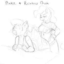 anthro anthrofied areola bedroom_eyes bondage bra bracelet breasts clothing cutie_mark dickgirl duo ear_piercing earth_pony equine female food friendship_is_magic gag gagged half-closed_eyes hi_res horse intersex jewelry mammal monochrome muffin my_little_pony nipples pegasus piercing pinkie_pie_(mlp) pony rainbow_dash_(mlp) seductive sex simple_background sketch straight_hair tsudamaku underwear white_background wide_eyed wings