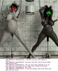 2girls 3d arms_above_head black_hair black_lipstick black_skin blindfold bondage breasts breedingduties dialogue female femsub grimbark homestuck hucow impregnation jade_harley jane_crocker long_hair milking milking_machine ms_paint_adventures multiple_girls multiple_pregnancies nude offscreen_character pregnant pussy ready_to_pop short_hair spread_legs text the_condesce tongue_out vaginal_penetration white_skin women_livestock