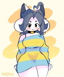 1girls anthro blush breasts cleavage clothed clothing female female_only ralfyneko temmie_(undertale) toby_fox undertale undertale_(series)