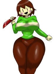 1girls 2d brown_hair chara enigi09 female female_only human human_female human_only knife rosy_cheeks solo tagme undertale undertale_(series) video_game_character