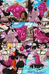 2017 abs angry animal_genitalia animal_penis anthro anthro_on_anthro balls biceps big_balls big_penis black_fur black_hair black_nose black_skin brown_nose brown_skin canine canine_penis closed_eyes cock_vore comic cum cum_drip cum_on_penis cumshot demon desmond_(hungothenomster) dialogue dripping duo ejaculation english_text erection eyebrows fox fully_sheathed fur gloves_(marking) glowing glowing_eyes grin hair hand_on_balls hand_on_penis humanoid_penis hungothenomster hybrid hyper hyper_penis inside_balls james_auvereign looking_back looking_down looking_pleasured male mammal markings masturbation multicolored_skin muscular orgasm penile_masturbation penis penis_tip pink_fur pink_penis pink_skin red_eyes scar sharp_teeth sheath sitting smile socks_(marking) speech_bubble standing tagme teeth text tongue tongue_out vein vore water were werewolf whiskers white_skin yaoi