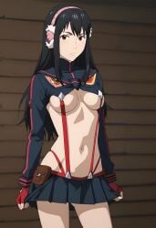 ai_generated anime anime_style autismmix_pony(model) boobs breasts cleavage cosplay costume female half-dressed kill_la_kill kimishima_kana kiseijuu nsfw nude parasyte_the_maxim senketsu senketsu_(cosplay) solo