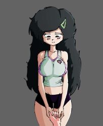 amphibia big_breasts black_eyes dark_hair jellybliss long_hair marcy_wu pov shirt sports_bra standing