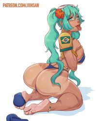 2d anklet ass barefoot big_ass big_breasts bikini blue_eyes bracelet brazil brazilian brazilian_female brazilian_miku breasts bubble_butt busty crop_top earrings female female_focus female_only flower_in_hair full_body hatsune_miku hourglass_figure jiinsan kneeling long_hair nail_polish open_mouth pinup pinup_pose rear_view sandals shirt_lift sideboob soles solo sunglasses_on_head t-shirt tagme tan tan_body tan_skin tanline thong thong_bikini tongue tongue_out turquoise_hair twintails vocaloid waist_chain wide_hips