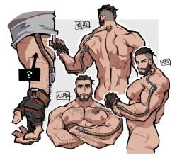 abs agent_p-3 atomic_heart bara beard biceps daddy male male_nipples male_only manly muscular_male nipples nude pecs so4_(artist)