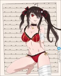 bandage brown_eyes date_a_live female female_only girl heterochromia legs_spread red_eyes sheong_wong tokisaki_kurumi twintails