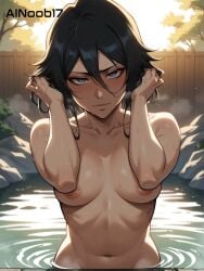 ai_generated ainoob17 bleach bleach:_the_thousand-year_blood_war breasts dark_hair eye_contact in_bath kuchiki_rukia nude pov pov_eye_contact solo solo_female stable_diffusion termal_water