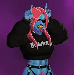 garterbelt hoodie hoodie_only panties pantless redmanart tongue tongue_out undyne undyne_(deltarune)