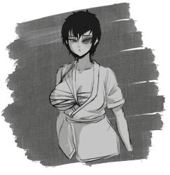 1girls avatar_legends avatar_the_last_airbender big_breasts black_and_white breasts busty clavicle cleavage female female_only fire_nation fundoshi looking_at_viewer princess royalty rule_63 solo underboob zuko