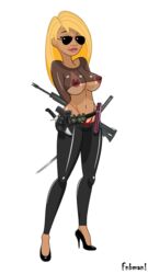 1girls arms_behind_back artist_name beauty_mark big_breasts blonde_hair busty cleavage curvy dildo disney disney_channel erect_nipple erect_nipples eyeliner female female_only fnbman front_view glasses grenade gun hand_behind_back hands_behind_back high_heels hourglass_figure human katana kim_possible knife looking_at_viewer makeup midriff mole nipple_bulge nipples no_bra panties pistol pose posing red_panties rifle see-through sex_toy shiny shiny_skin simple_background solo standing sunglasses sword tan tan_skin tanlines tanned text thong topless underboob underwear vivian_porter voluptuous weapon white_background wide_hips yellow_hair