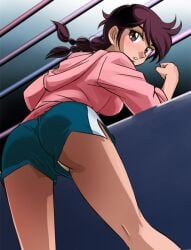 1girls ass ass ass_focus boxing_ring braid breasts brown_eyes brown_hair butt_focus eyebrows eyelashes female female_focus female_only focus_on_ass from_behind from_below haruyama_kazunori hood hoodie leaning_forward legs long_hair looking_at_viewer medium_ass panties rear_view ring_ni_kakero shorts shounen_jump showing_ass sleeves_rolled_up solo solo_female solo_focus takane_kiku teeth thighs twin_braids underwear upshorts