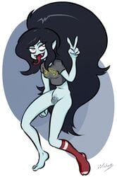 adventure_time bottomless fangs forked_tongue grey_skin marceline one_sock pointy_ears ponytail pubic_hair v vagina wizbooty