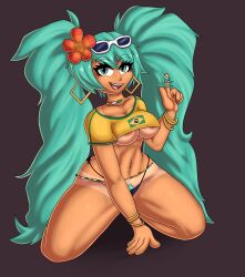 2d areolae areolae_slip big_breasts bikini_bottom bikini_tan blue_eyes bracelet brazil brazilian brazilian_female brazilian_miku breasts busty crop_top earrings female female_focus female_only flower_in_hair hatsune_miku hourglass_figure jakelnsfw long_hair navel necklace pinup pinup_pose pose posing pubes pubic_hair pubic_hair_peek skimpy skimpy_clothes sunglasses_on_head tagme tan tan_body tan_skin thong_bikini turquoise_hair twintails underboob vocaloid waist_chain wide_hips