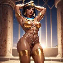 abs ai_generated arms_behind_head arms_up bondage bound_wrists dark-skinned_female egyptian_clothing egyptian_female eogard_orc jewelry overwatch pharah