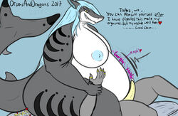 ambiguous_species anna_(orcasanddragons) belly big_belly big_breasts breasts digestion erection facesitting female fish male marine nipples obese orcasanddragons overweight precum shark stomach_noises straight thick_thighs topaz_(orcasanddragons) vore