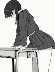 1girls animated black_and_white black_hair blushing cumming drooling female gif grey_de hook humping masturbating masturbation no_face pigtails ponytail sakenomi_akane school_uniform schoolgirl skirt squirting sweating table table_humping