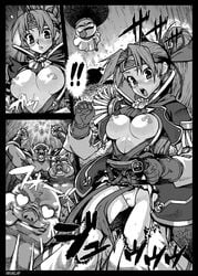 1girls 3boys aruni asuka blush breasts character_request comic female human human_female large_breasts light-skinned_female light_skin long_hair male male/female monochrome mystery_dungeon open_mouth orc orc_male penis shiren_the_wanderer short_hair ugly_bastard