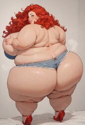 1female ai_generated ai_hands alternate_body_type ass_bigger_than_head ass_focus bbw big_ass big_ass_(female) booty_shorts bottom_heavy cellulite child_bearing_hips civitai curvaceous curvy curvy_female curvy_figure denim_shorts dumptruck_ass dumptruck_butt fat_butt fat_female fat_rolls fat_thighs fatty female human human_female hyper_ass hyper_breasts hyper_female jeans_shorts large_ass light-skinned_female light_skin lipstick massive_ass massive_asscheeks massive_breasts milf overweight overweight_female red_hair skull_crushing_thighs smile solo solo_female ssbbw thick thick_ass thick_hips thick_legs thick_thighs top_heavy top_heavy_breasts topless voluptuous wide_hips