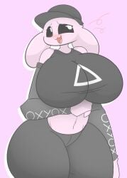 2023 alternate_version_at_source anthro art_trade big_breasts blank_background breasts_bigger_than_head clothed clothing furry huge_breasts huge_thighs marshmallow_(oxyoxyoxyox) massive_breasts oxyoxyoxyox rabbit thick_thighs zaclyn