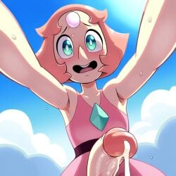 ai_generated armpits clouds cum cum_drip cum_dripping_from_penis femdom futanari gem_(species) hands_on_partner imminent_oral imminent_sex open_mouth pearl_(steven_universe) penis pov pov_eye_contact steven_universe su_whore_(artist) submissive_pov sweat sweating sweaty taker_pov