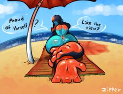 anus ass beach beach_towel beach_umbrella bodily_fluids cum cum_in_ass cum_inside dialogue dragon english_text feet foot_focus genital_fluids lying male mythological_creature mythological_scalie mythology nami_(zipper_7z) outside parasol presenting presenting_anus presenting_hindquarters raised_tail sand scalie seaside simple_background solo tail talking_to_viewer text towel water zipper_7z